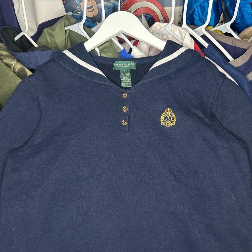Vintage 90s Ralph Lauren Navy Sailor 1/4 Button Sweatshirt Large Rare - Picture 3 of 6